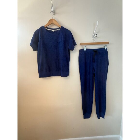 The Black Dog Pants - The Black Dog Blue Beach Terry Lounge Set Short Sleeve Top Jogger Pant NWT Med